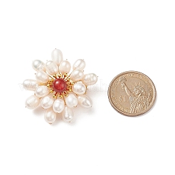 Spilla da bavero con fiore di perline intrecciate in corniola naturale e perle&nbsp;JEWB-TA00006-02