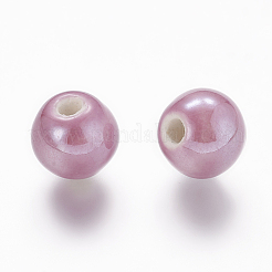 Cuentas redondas de porcelana hechas a mano de orquídeas medianas perladas&nbsp;X-PORC-D001-10mm-17