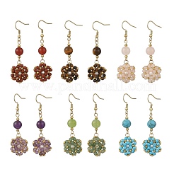 Boucles d'oreilles pendantes tressées en pierres naturelles et synthétiques mélangées et perles de coquillage&nbsp;EJEW-MZ00789