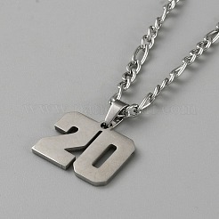 Anlaufgeschützte Figaro-Kette aus 304er Edelstahl mit Zahlenanhänger&nbsp;NJEW-WH20004-06P-20
