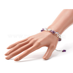 Braccialetto di perline con chip di ametista naturale per le donne della ragazza&nbsp;X1-BJEW-TA00019-03
