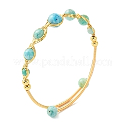 Bracelets manchettes en laiton et hémimorphite naturelle&nbsp;BJEW-JB14039-02