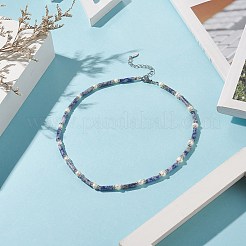 Collana da donna con diaspro blu naturale e perle e strass di cristallo&nbsp;NJEW-JN04209-01