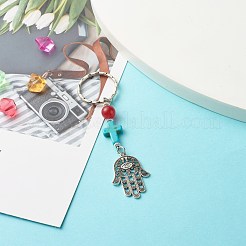 Schlüsselanhänger aus natürlicher und gefärbter Malaysia-Jade und synthetischen Türkisperlen&nbsp;KEYC-JKC00267-01