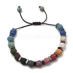 Bracelets en perles tressées rondes en pierre de lave naturelle teintée&nbsp;GG-CBA922D-01