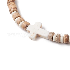 Bracciali elastici incrociati in cocco naturale e perline sintetiche turchesi per uomo&nbsp;BJEW-JB11389-02