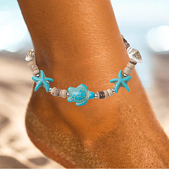 4 Stück 2 Farben Ozean Thema Seestern Schildkröte synthetische Türkis & Kokos geflochtene Perlen Armband-Sets&nbsp;BJEW-PA0001-03
