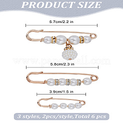 6 pieza de broches de seguridad de aleación de rhinestone de 3 estilos&nbsp;JEWB-LP0004-06