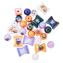 26 pièce 10 styles de perles acryliques irisées arc-en-ciel à placage UV sur le thème d'Halloween&nbsp;PACR-TA0001-16