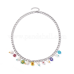 Conjunto de collares con abalorios de vidrio y moneda de flor de millefiori y perlas naturales para niñas y mujeres&nbsp;X1-NJEW-TA00014