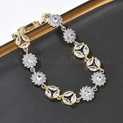 Bracciali a catena con micro pavé di zirconi cubici trasparenti in ottone per donna&nbsp;BJEW-C156-06B-PG