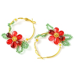 Creolen mit geflochtener Glasblume&nbsp;EJEW-MZ00235-02