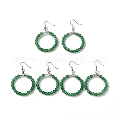 Orecchini pendenti rotondi con anello di perline con pietre preziose naturali&nbsp;EJEW-G307-02P