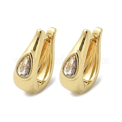 Pendientes de aro con micropavé de latón en forma de lágrima y circonitas cúbicas transparentes&nbsp;LS-EJEW-D311-109G