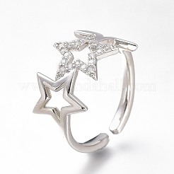 Latón micro pave anillos de brazalete de circonio cúbico&nbsp;RJEW-N031-25P