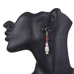 Halloween-Set aus Halskette und Ohrsteckern mit Totenkopfanhänger aus Emaille-Legierung und synthetischem Türkis&nbsp;SJEW-JS01341