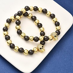 Bracelets extensibles en laiton avec micro pavé de zircones cubiques pour femmes et hommes&nbsp;BJEW-H201-01C-GB
