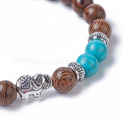 Braccialetti elastici tondi in legno tinto&nbsp;BJEW-JB04839-05