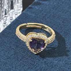 Anelli da donna in ottone e zirconi cubici a forma di cuore viola&nbsp;CU-CBA7E55-14G