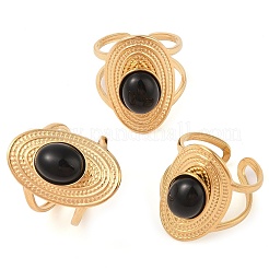 Anillos de dedo ovalados de ágata negra teñida y calentada de forma natural&nbsp;RJEW-Z057-14G-010