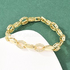 Pulseras de cadena de eslabones de circonita cúbica transparente con micropavé de latón ovalado para mujer&nbsp;BJEW-T025-03B-G