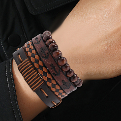 4 pz 4 stili set di braccialetti intrecciati in similpelle PU&nbsp;BJEW-CL0001-13C