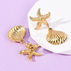 Pendientes colgantes de acero inoxidable 304 con forma de concha y estrella de mar&nbsp;EJEW-Z135-02G-01