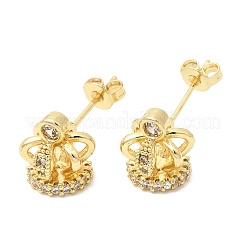 Ohrstecker mit Krone aus Messing mit Mikropflaster und klarem Zirkonia für Damen&nbsp;EJEW-G460-04G