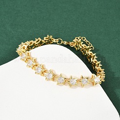 Braccialetti da donna con maglie a stella in ottone e zirconi cubici trasparenti&nbsp;BJEW-F504-13G