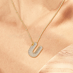 1 pz collana con ciondolo a forma di lettera in ottone micro pavé di zirconi cubici&nbsp;NJEW-LP0001-43U-G