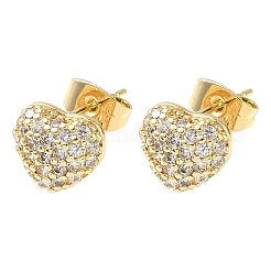 Orecchini a bottone con micro pavè di ottone a forma di cuore e zirconi trasparenti&nbsp;EJEW-Z144-07G