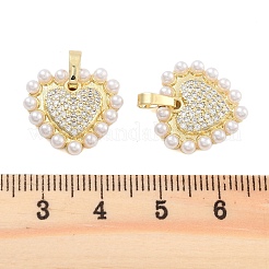 Pavé di ottone con zirconi trasparenti e pendenti con perline imitazione abs&nbsp;KK-U009-03G