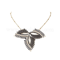 Collar con colgante de hoja trenzada de semillas japonesas miyuki con cadenas satelitales&nbsp;NJEW-MZ00017