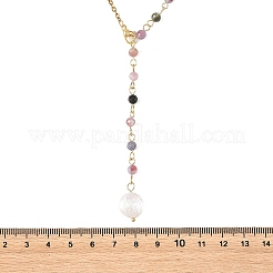 Collane a catena lariat con perline rotonde sfaccettate di tormalina multicolore naturale multicolore in acciaio inossidabile 304&nbsp;NJEW-JN06588