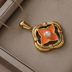 Colliers pour femmes en acier inoxydable chirurgical 316 émaillé avec pendentif trèfle en perle d'imitation&nbsp;LY2374