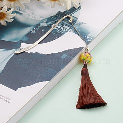 Regalo segnalibro in metallo con decorazioni grandi pendenti in nappa di poliestere&nbsp;AJEW-JK00167-04