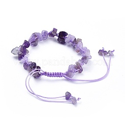 Verstellbare natürliche Amethyst Chip Perlen geflochtene Perlen Armbänder&nbsp;X-BJEW-JB04392-02