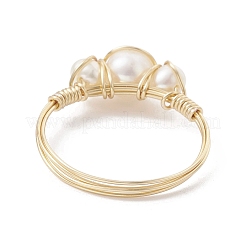 Anello aperto con perle d'acqua dolce coltivate naturali avvolte in filo di rame&nbsp;RJEW-JR00631-01