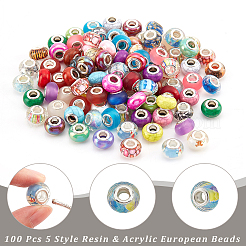 100 Stück 5 Stile Harz & Acryl europäischen Perlen&nbsp;RPDL-NB0001-24