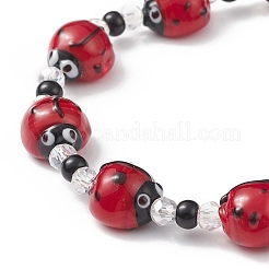 Lampwork coccinella septempunctata & bracelet extensible en perles de verre&nbsp;BJEW-TA00175