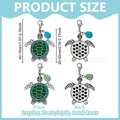 4 pz 2 colori lega verde smalto tartaruga marina ciondolo decorazione&nbsp;HJEW-FG00025
