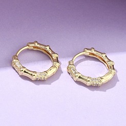 Boucles d'oreilles créoles en laiton et bambou avec micro pavé de zircons cubiques transparents&nbsp;EJEW-Z102-05G