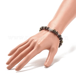 Bracciale elasticizzato in sangue di drago naturale con perline in lega&nbsp;BJEW-JB08017-05