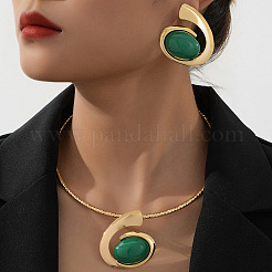 Collane pendenti ovali in lega e acrilico e set di orecchini a bottone&nbsp;FS-WG74623-01