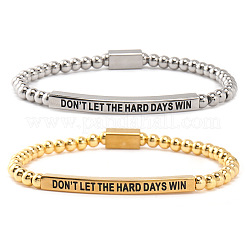 Set aus elastischen Perlenarmbändern aus Edelstahl 304 mit dem Spruch „Lass dich nicht von den harten Tagen besiegen“.&nbsp;NR1474-4