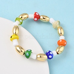 Stretch-Armbänder aus Messing und Bunte Malerei-Perlen für Damen&nbsp;BJEW-F515-05G