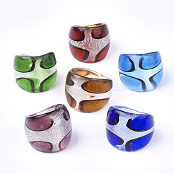 Handgefertigte Silberfolie Bunte Malerei Breitbandringe&nbsp;RJEW-Q150-M11-B-1
