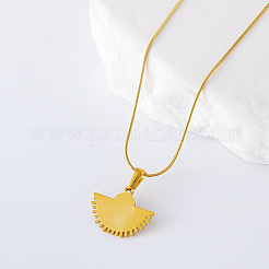 3 collar con colgante de acero inoxidable con forma de abanico y perlas de imitación pavé para mujer.&nbsp;CS4739