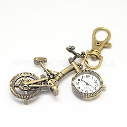 Retro Keyring Accessories Alloy Bicycle Quartz Watch for Keychain, with Alloy Lobster Clasps, Antique Bronze, 98mm