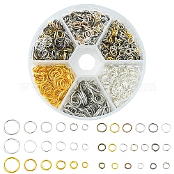 Juegos de anillos abiertos de latón y hierro diy de 60g y 6 estilos, anillo redondo, color mezclado, 4~10x0.7~1mm, diámetro interior: 2~5 mm, 10g / estilo
